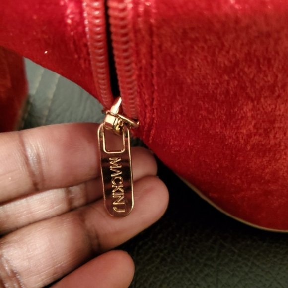 Red Velour Velvety Bootie for Winter, Fall, Parties - Picture 4 of 4